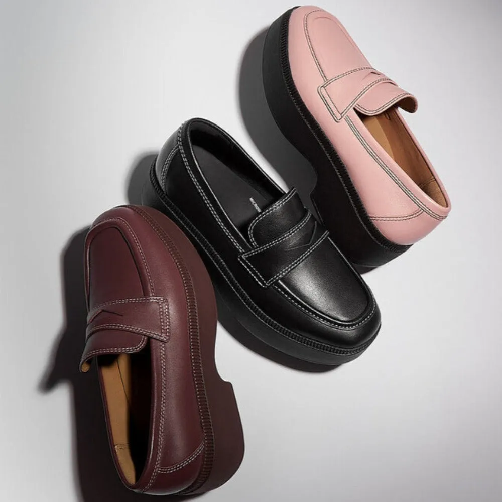 รองเท้าโลฟเฟอร์ ผู้หญิง รุ่น F-LUMA CONTRAST-STITCH LEATHER DEMI-WEDGE LOAFERS