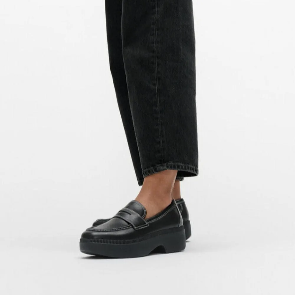 รองเท้าโลฟเฟอร์ ผู้หญิง รุ่น F-LUMA CONTRAST-STITCH LEATHER DEMI-WEDGE LOAFERS