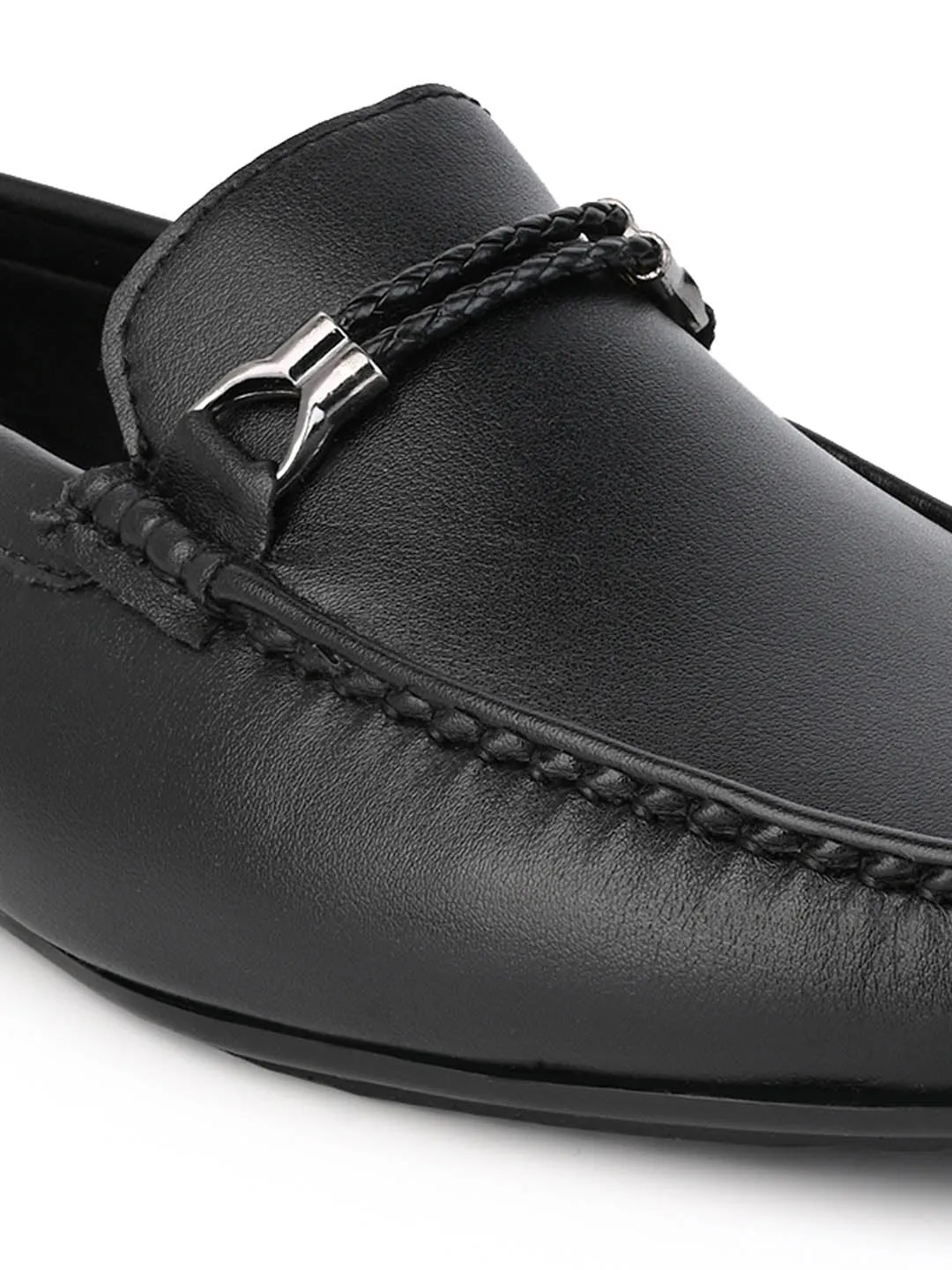 Alberto Torresi Black Burnish With TPR Sole Loafers For Men