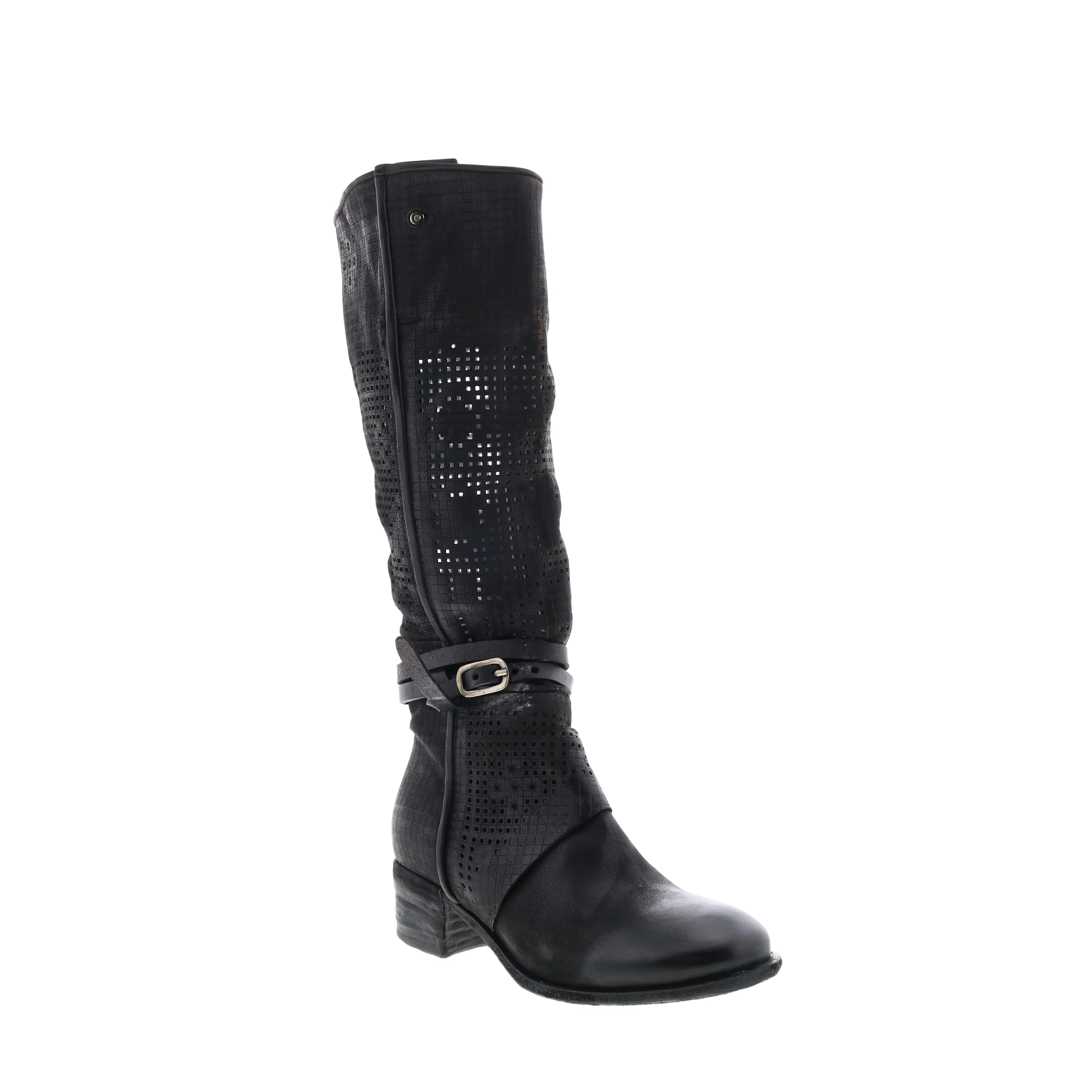 A.S.98 Gene A40313-101 Womens Black Leather Hook & Loop Knee High Boots