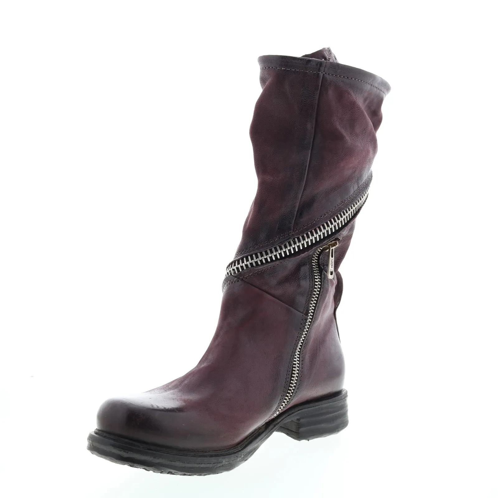 A.S.98 Siggs 259373-101 Womens Burgundy Leather Zipper Mid Calf Boots