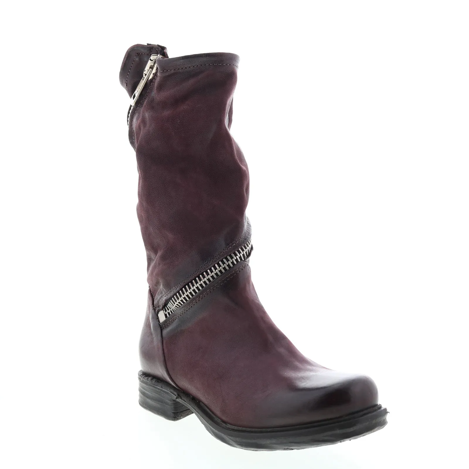 A.S.98 Siggs 259373-101 Womens Burgundy Leather Zipper Mid Calf Boots