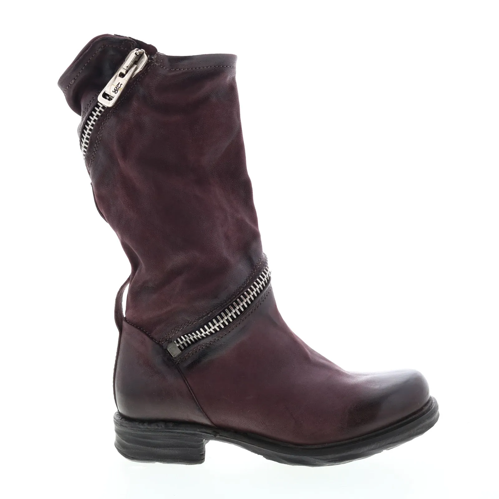 A.S.98 Siggs 259373-101 Womens Burgundy Leather Zipper Mid Calf Boots