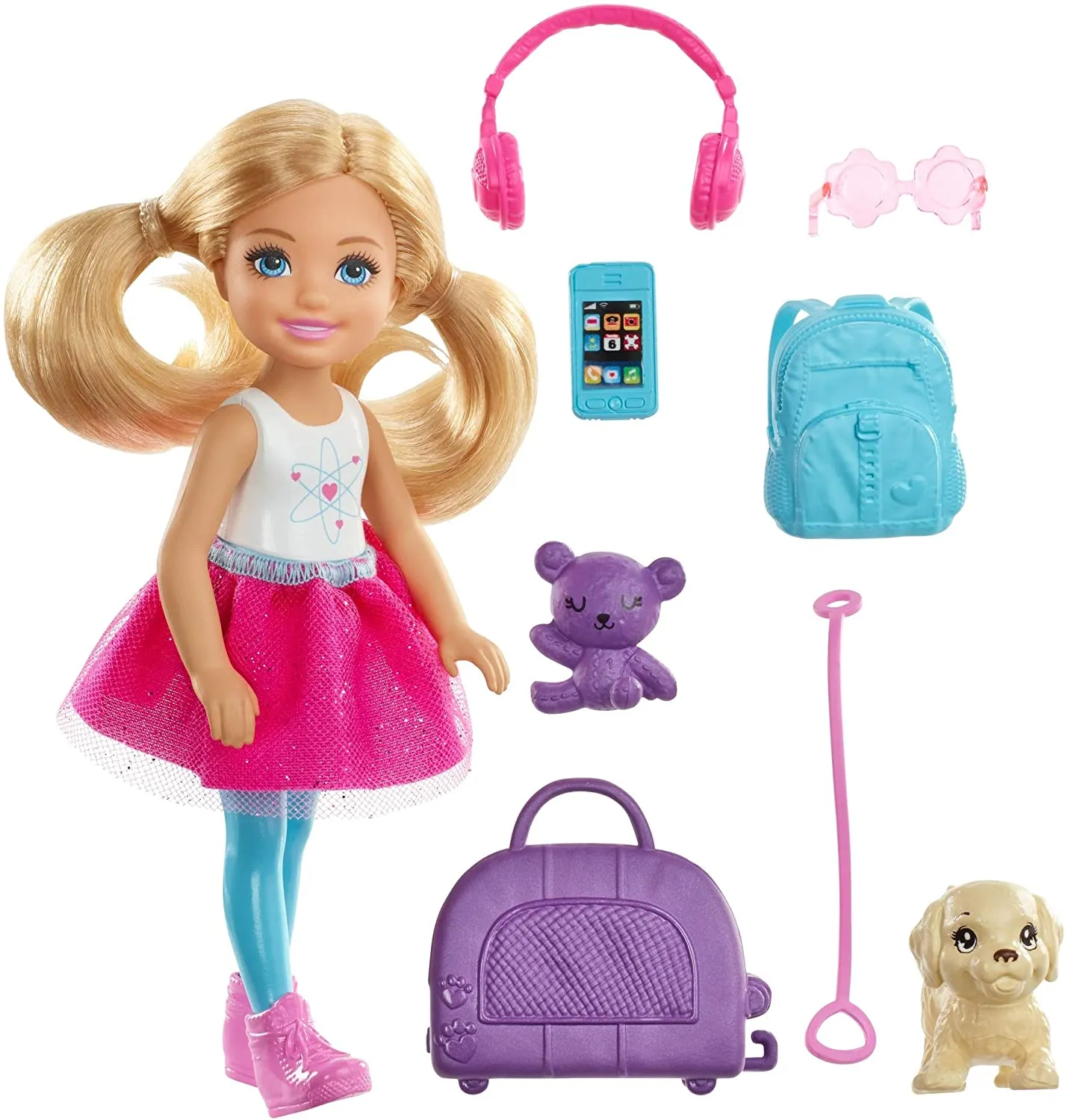 Barbie Chelsea Travel Doll Blonde with Puppy, Carrier and Accessories