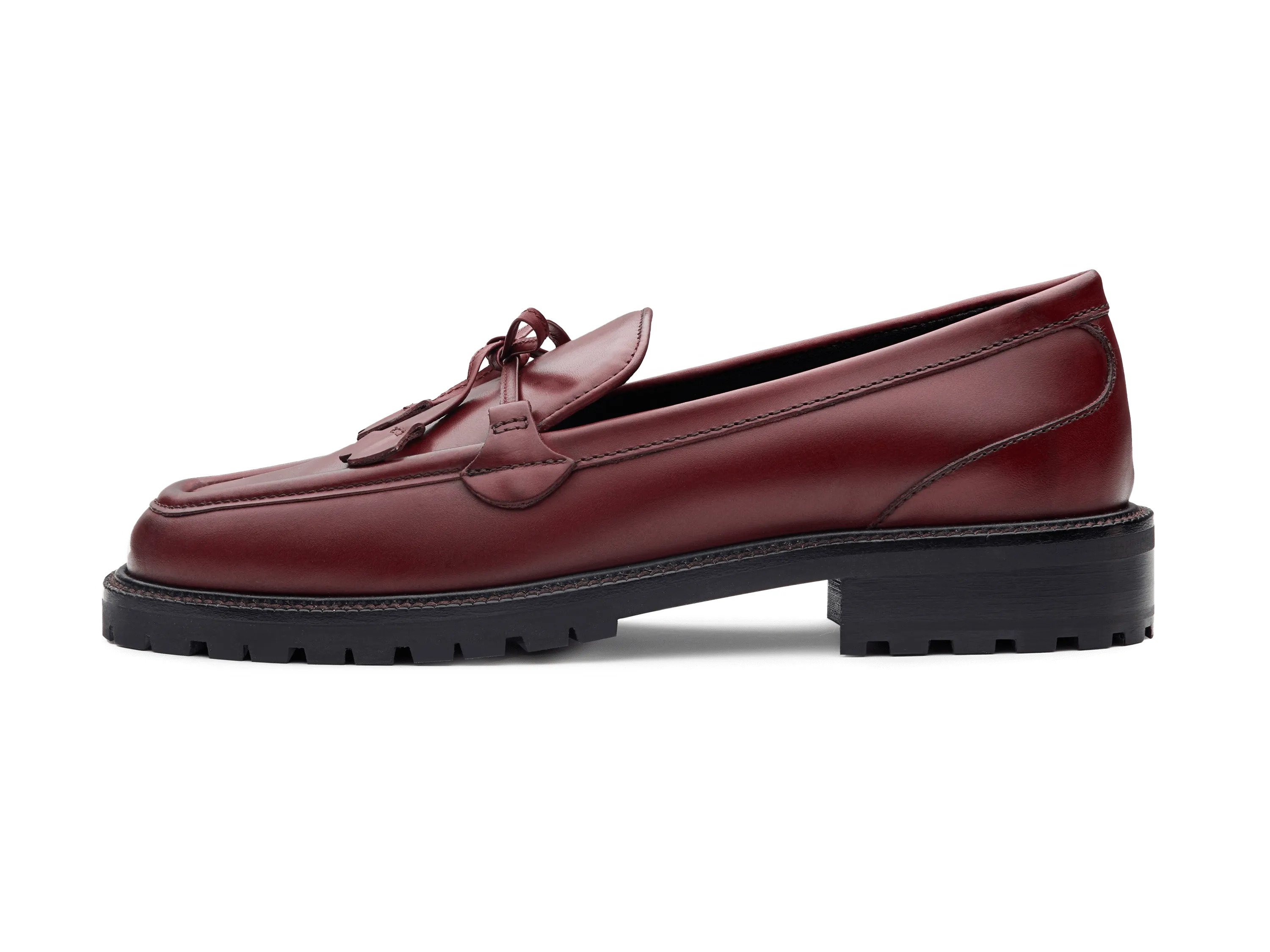 Charlotte Lace Loafers in Crimson Calf with Rubber Sole