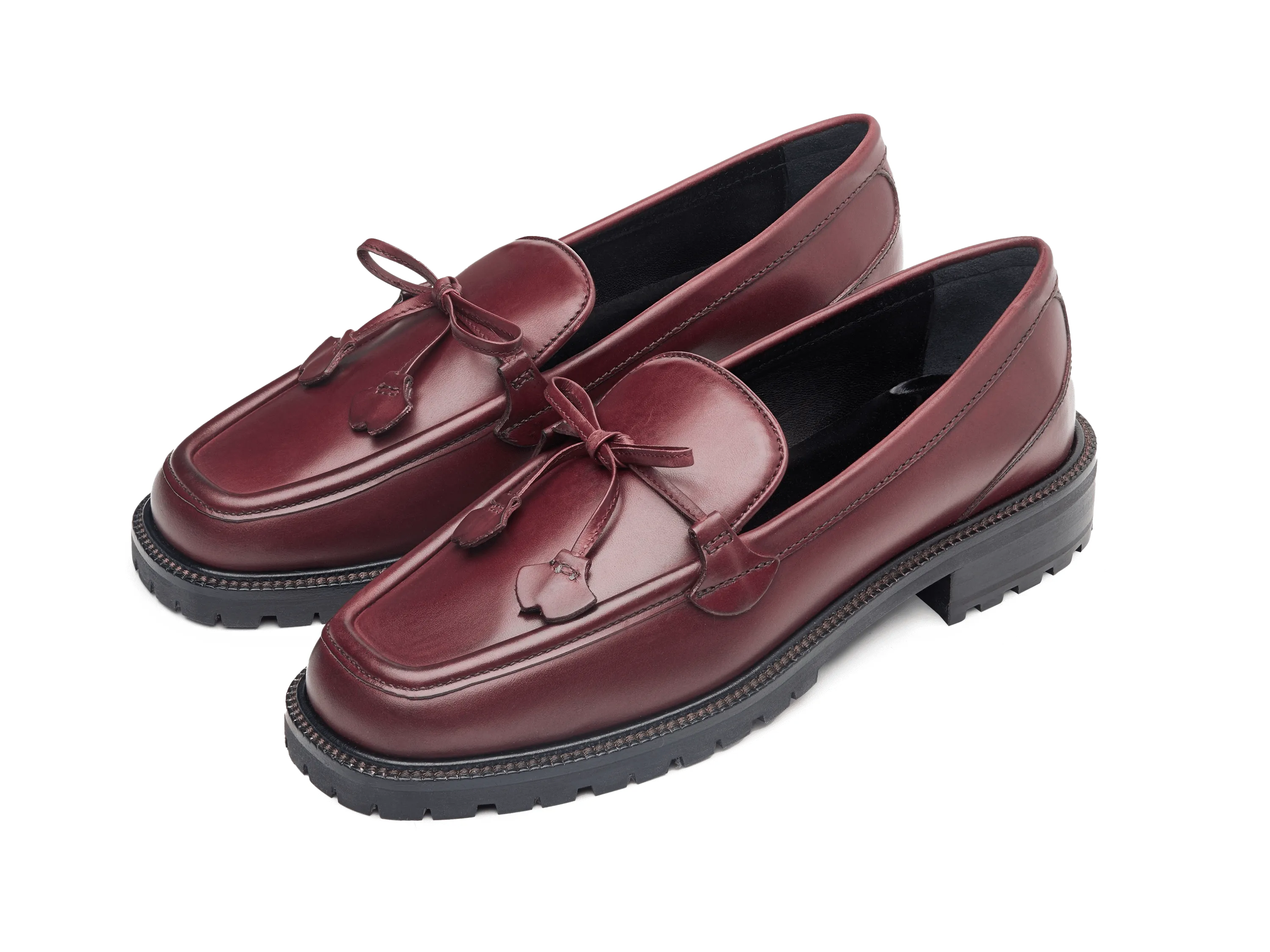 Charlotte Lace Loafers in Crimson Calf with Rubber Sole