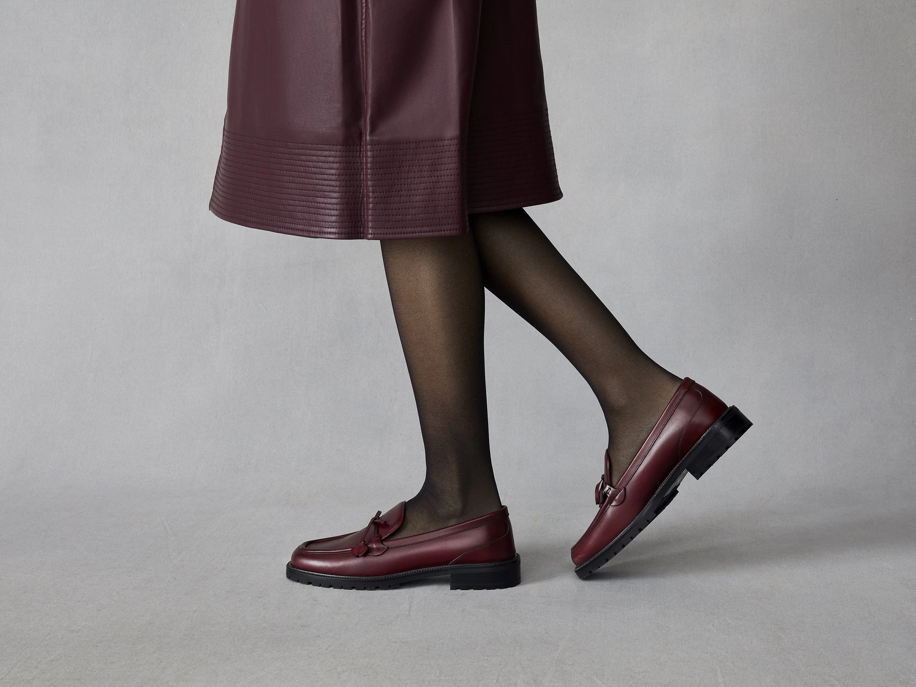 Charlotte Lace Loafers in Crimson Calf with Rubber Sole