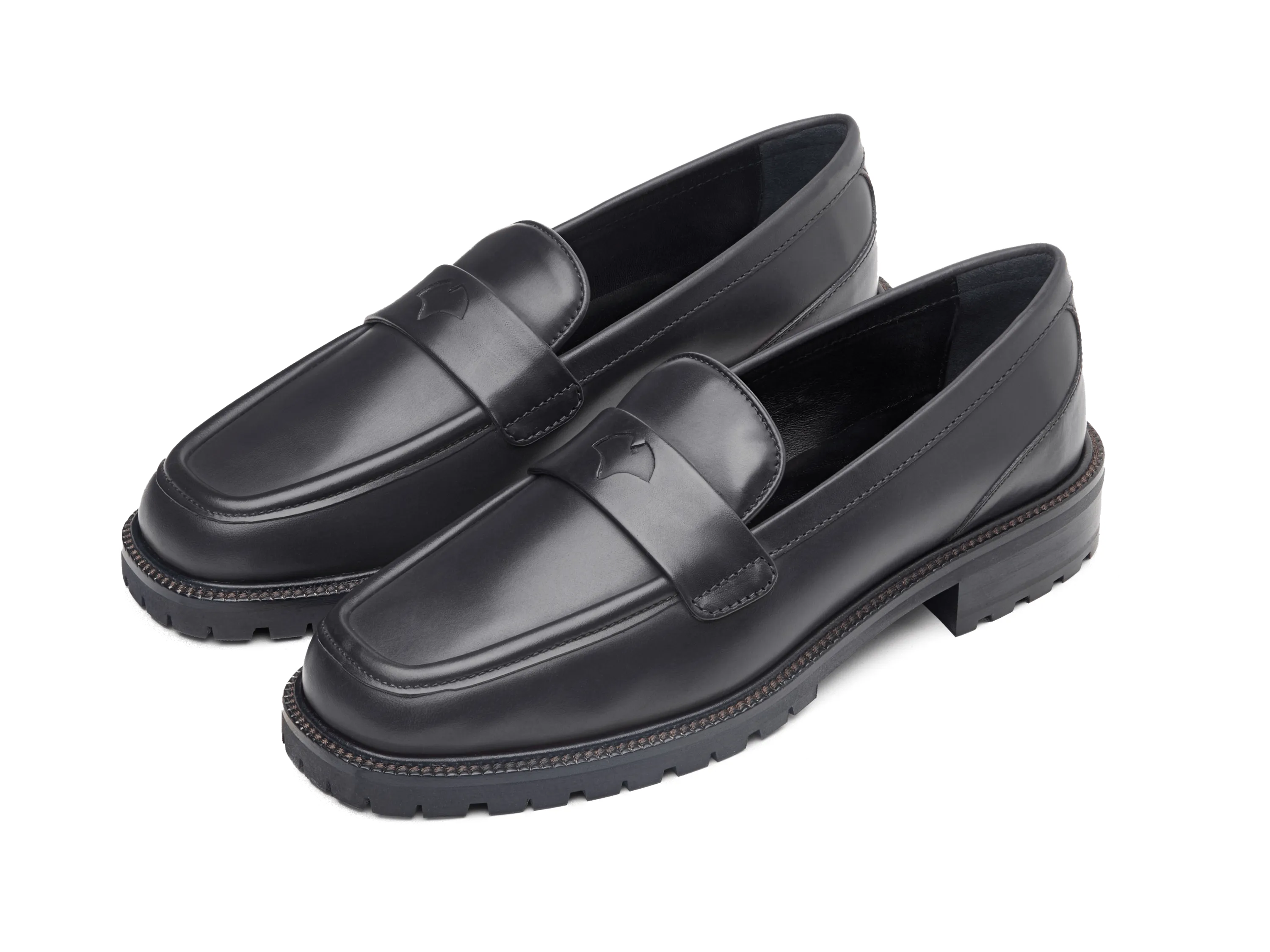 Charlotte Penny Loafers in Black Calf with Rubber Sole