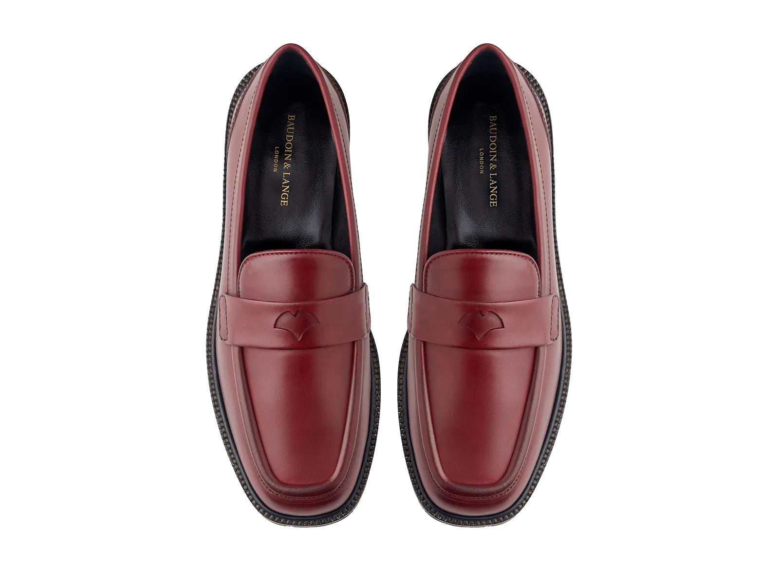 Charlotte Penny Loafers in Crimson Calf with Rubber Sole