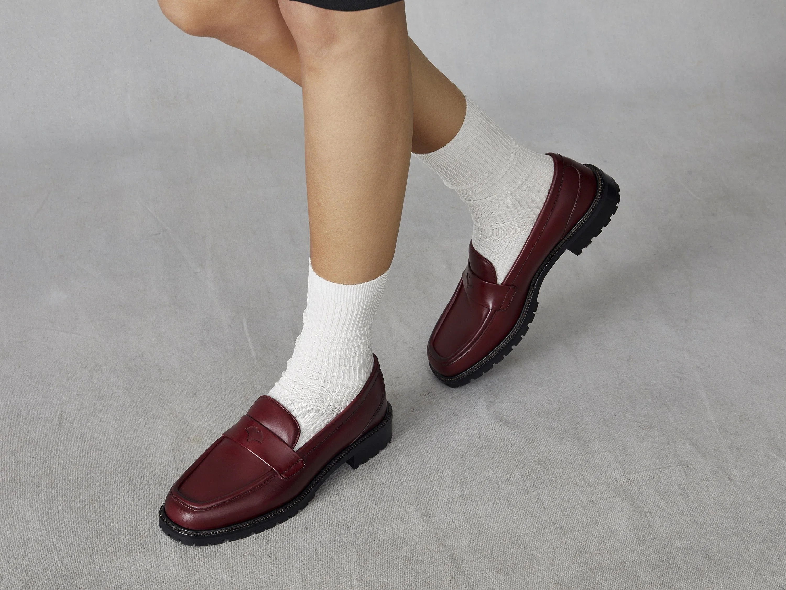 Charlotte Penny Loafers in Crimson Calf with Rubber Sole