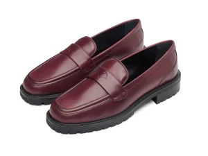 Charlotte Penny Loafers in Crimson Calf with Rubber Sole