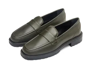 Charlotte Penny Loafers in Deep Green Calf with Rubber Sole