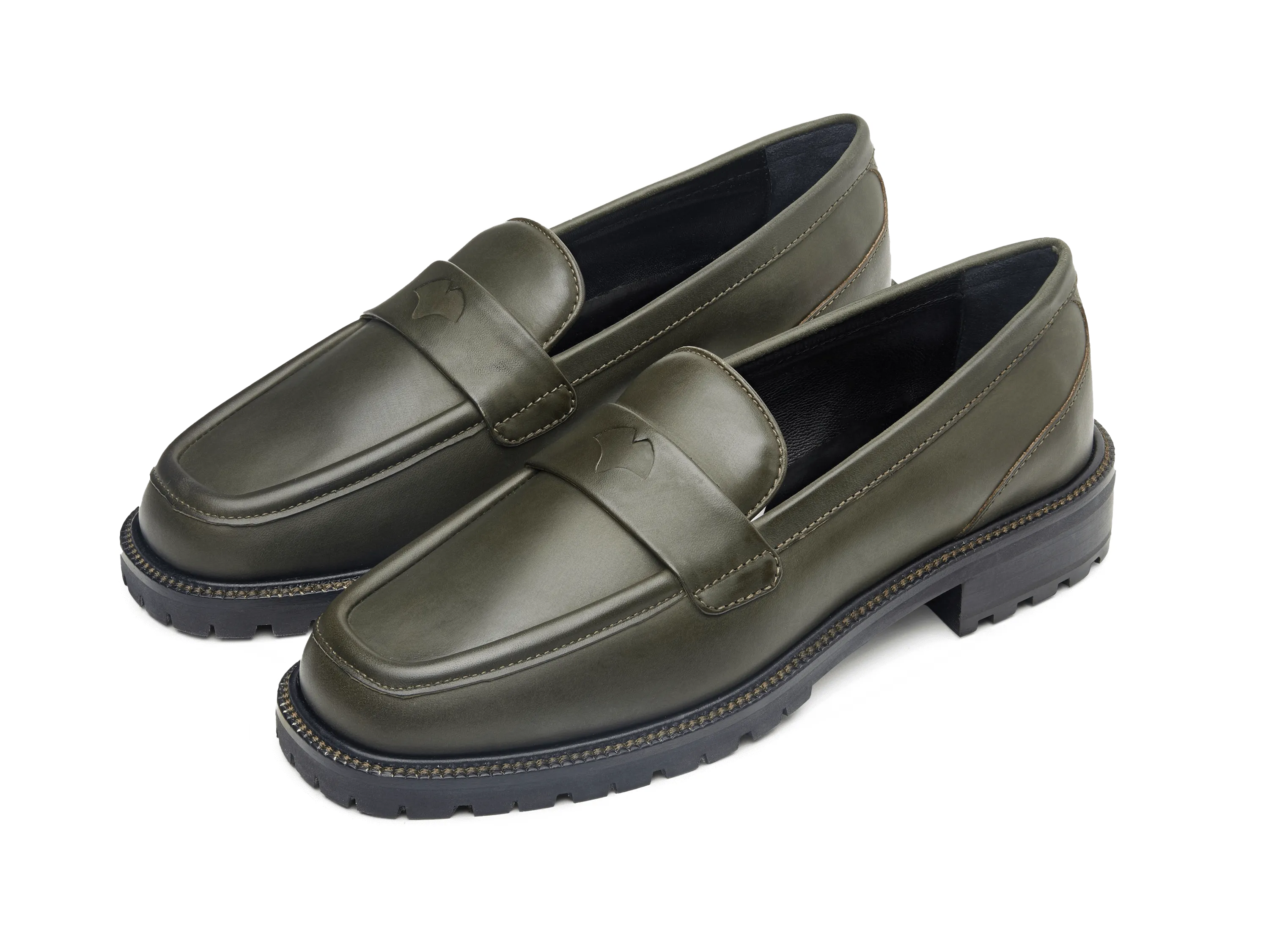 Charlotte Penny Loafers in Deep Green Calf with Rubber Sole