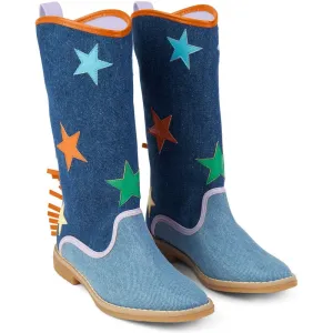 Girls Blue Star Print Boots