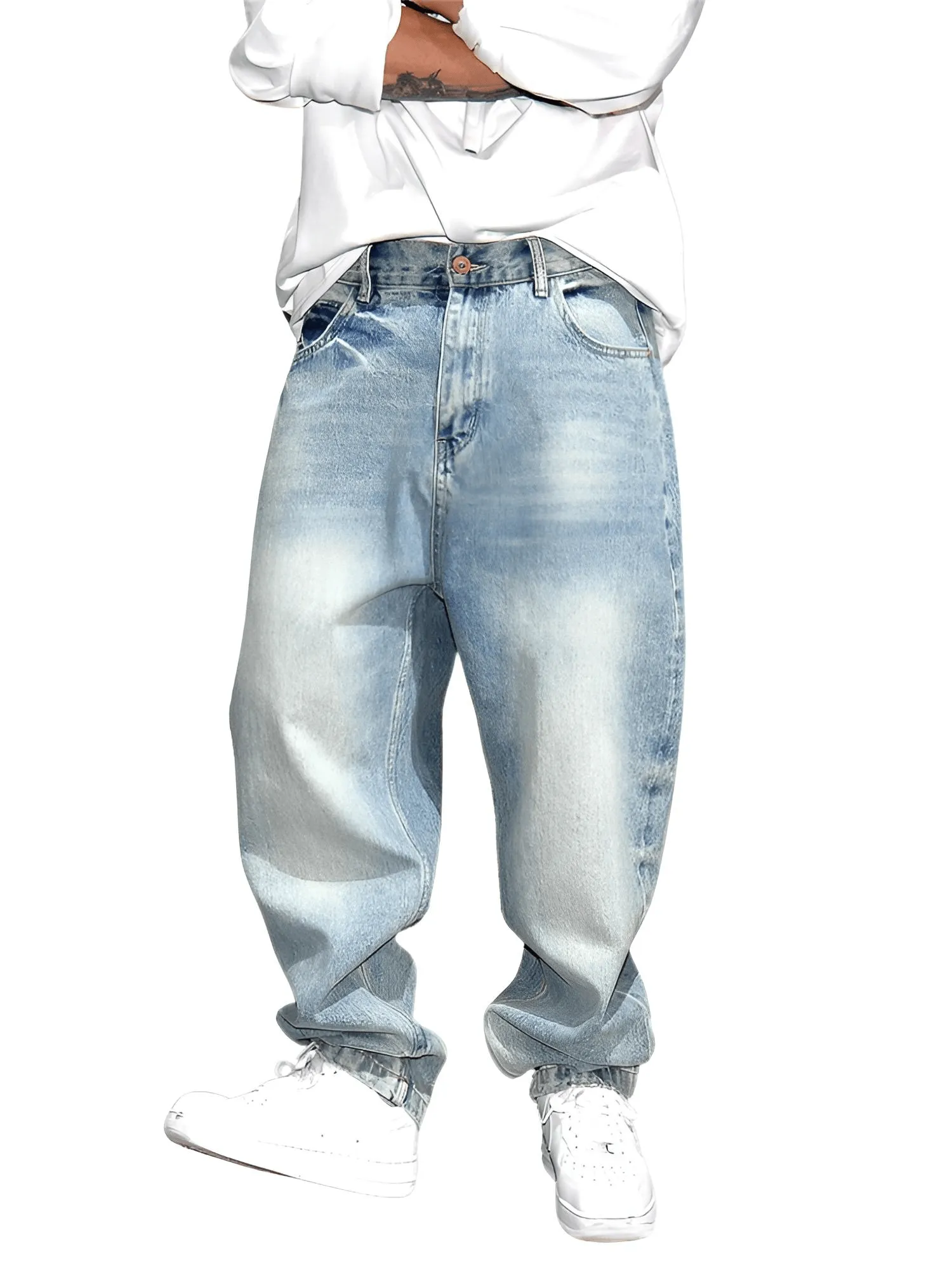 High Quality Vintage Light Blue Baggy Jeans Men's Clothing Fashion Denim Pants Streetwear Skateboard Jeans