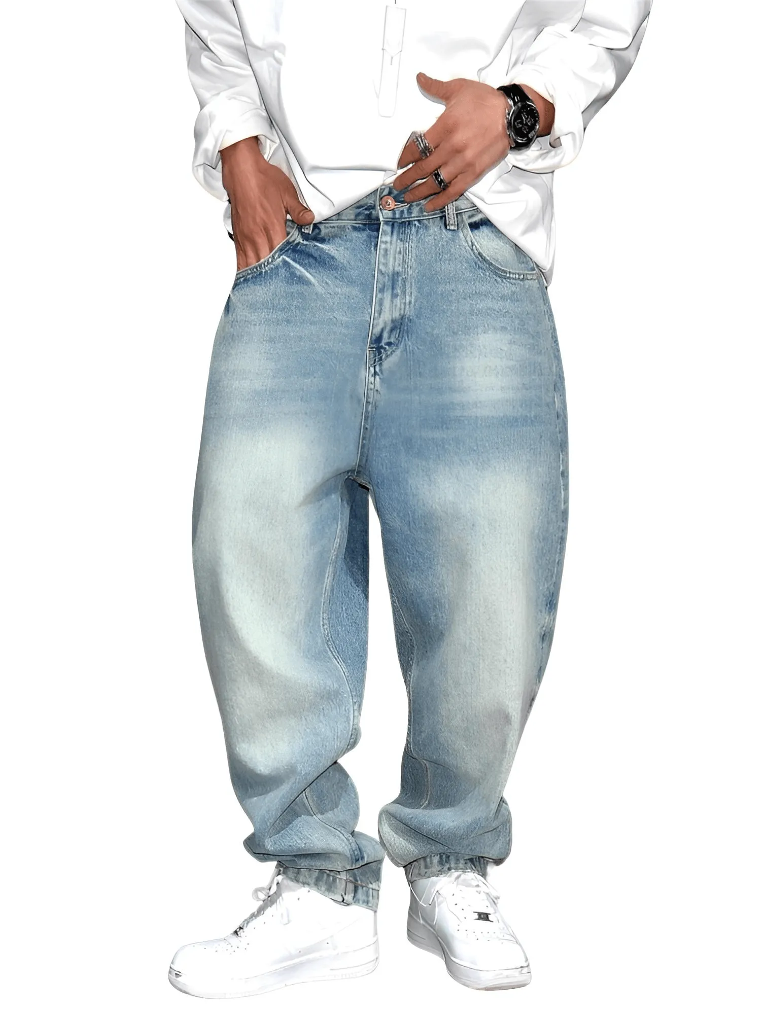 High Quality Vintage Light Blue Baggy Jeans Men's Clothing Fashion Denim Pants Streetwear Skateboard Jeans