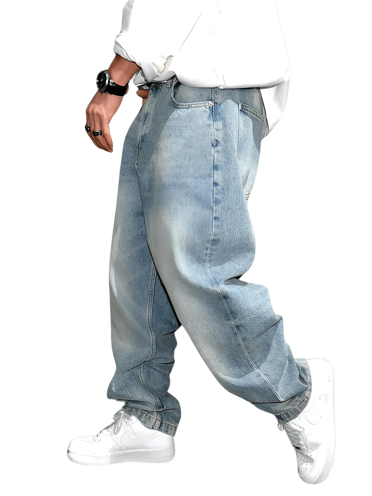 High Quality Vintage Light Blue Baggy Jeans Men's Clothing Fashion Denim Pants Streetwear Skateboard Jeans