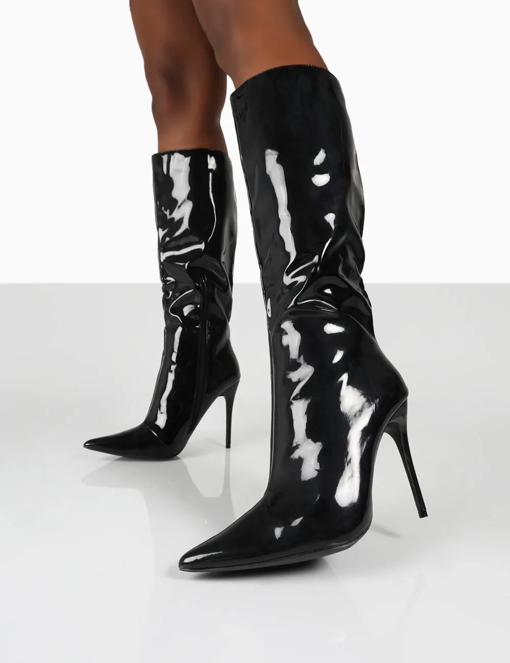 Horizon Wide Fit Black Patent Knee High Boots