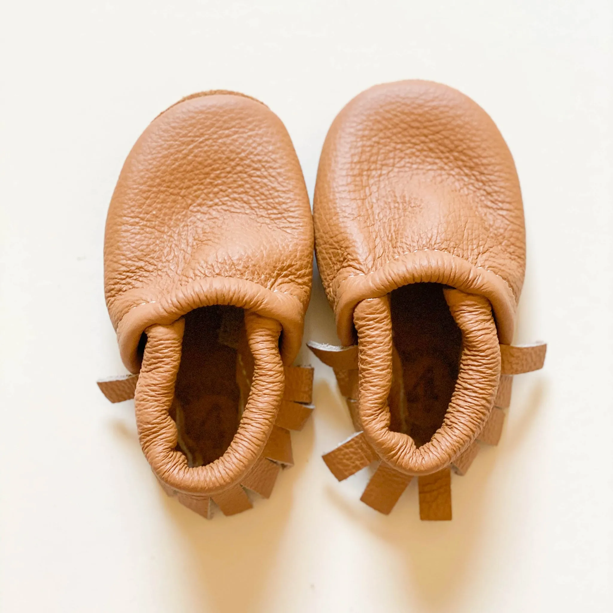 Leather Baby & Toddler Fringe Moccasins - Camel