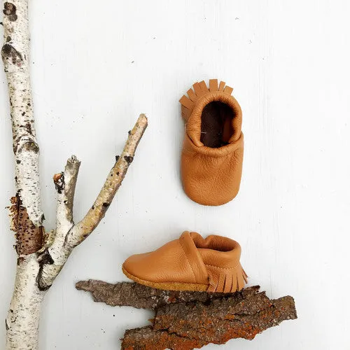 Leather Baby & Toddler Fringe Moccasins - Camel