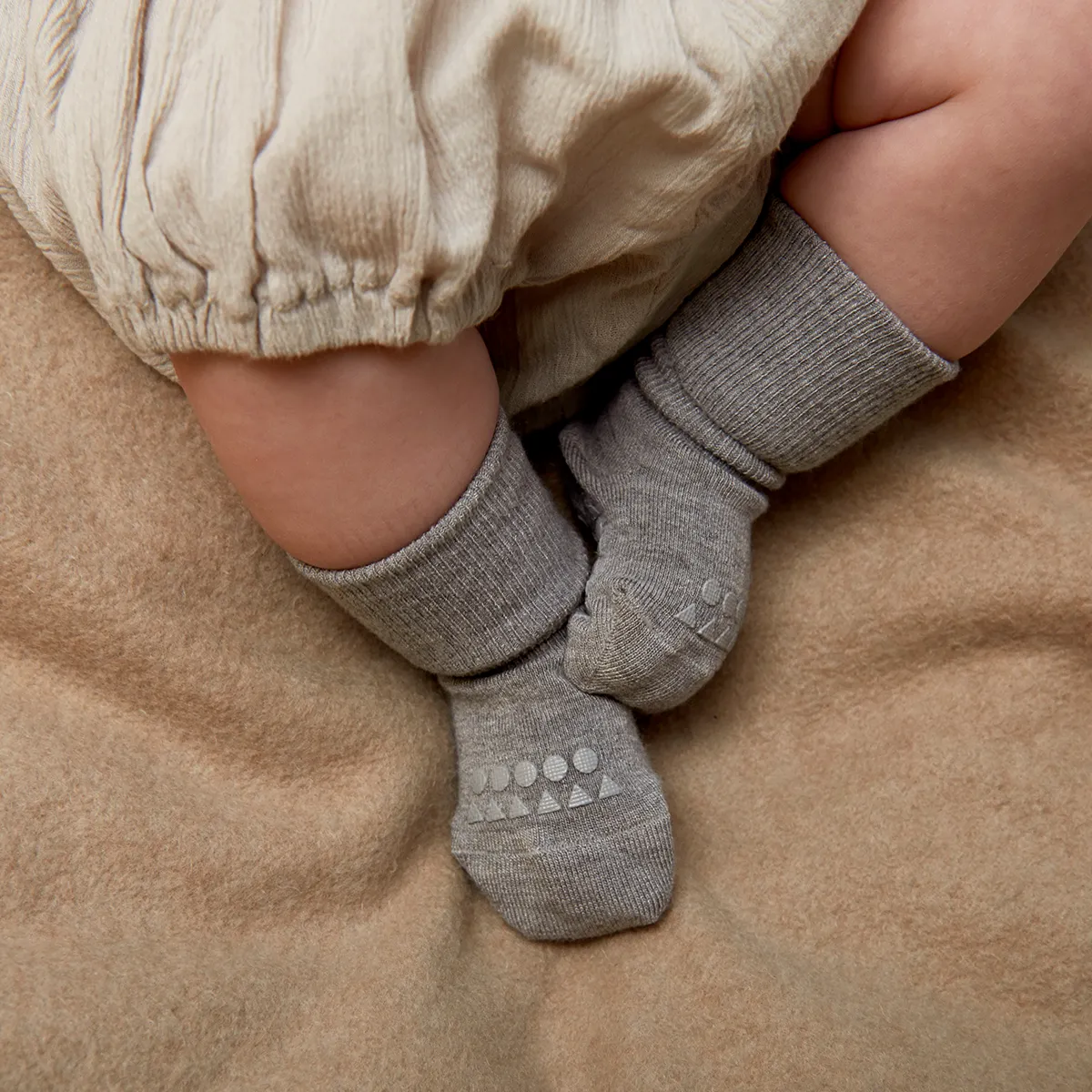 Non-Slip Grip Socks - Bamboo Mini - Grey Melange