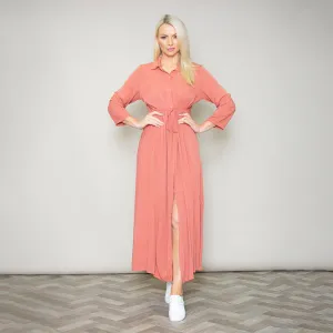 Pillo Peach Maxi Shirt Dress