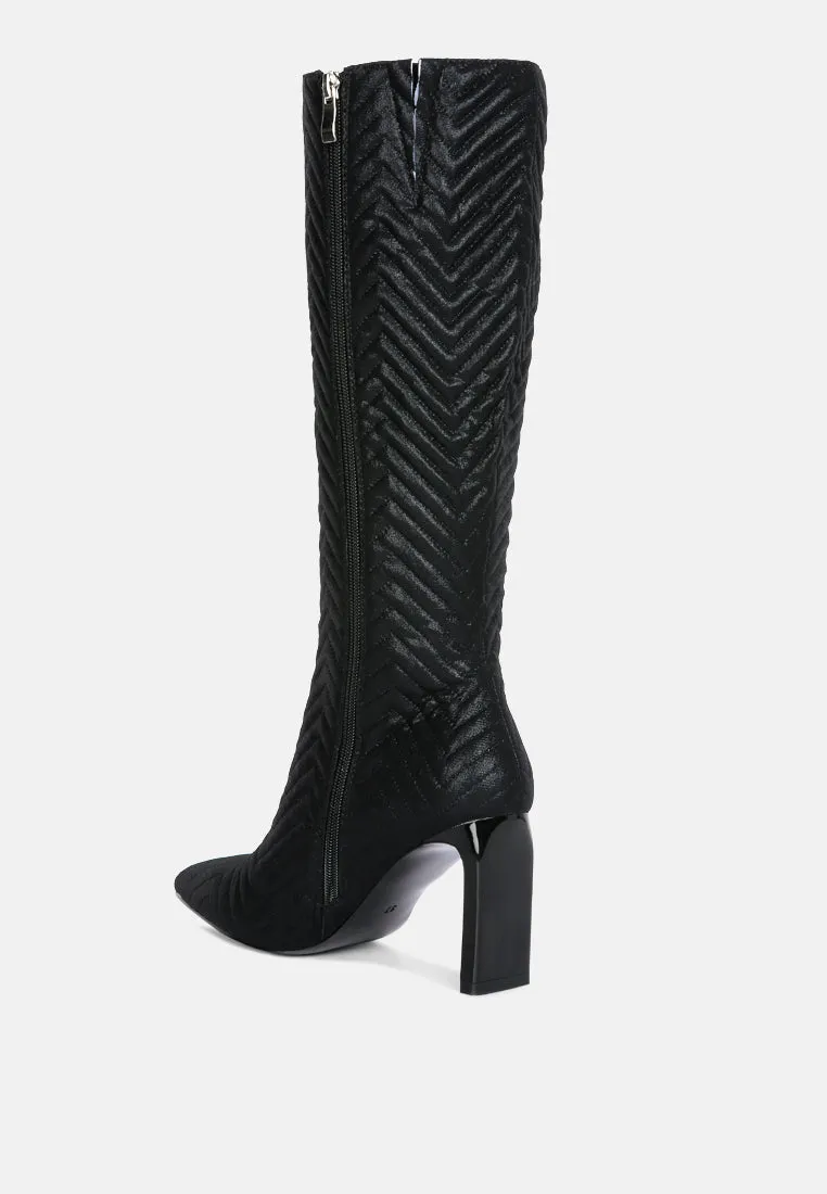 Prinkles Quilted Italian Block Heel Calf Boots