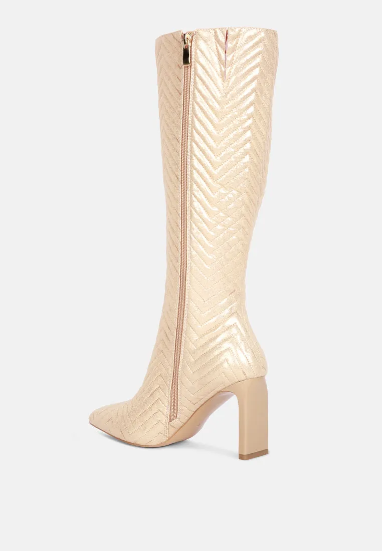 Prinkles Quilted Italian Block Heel Calf Boots