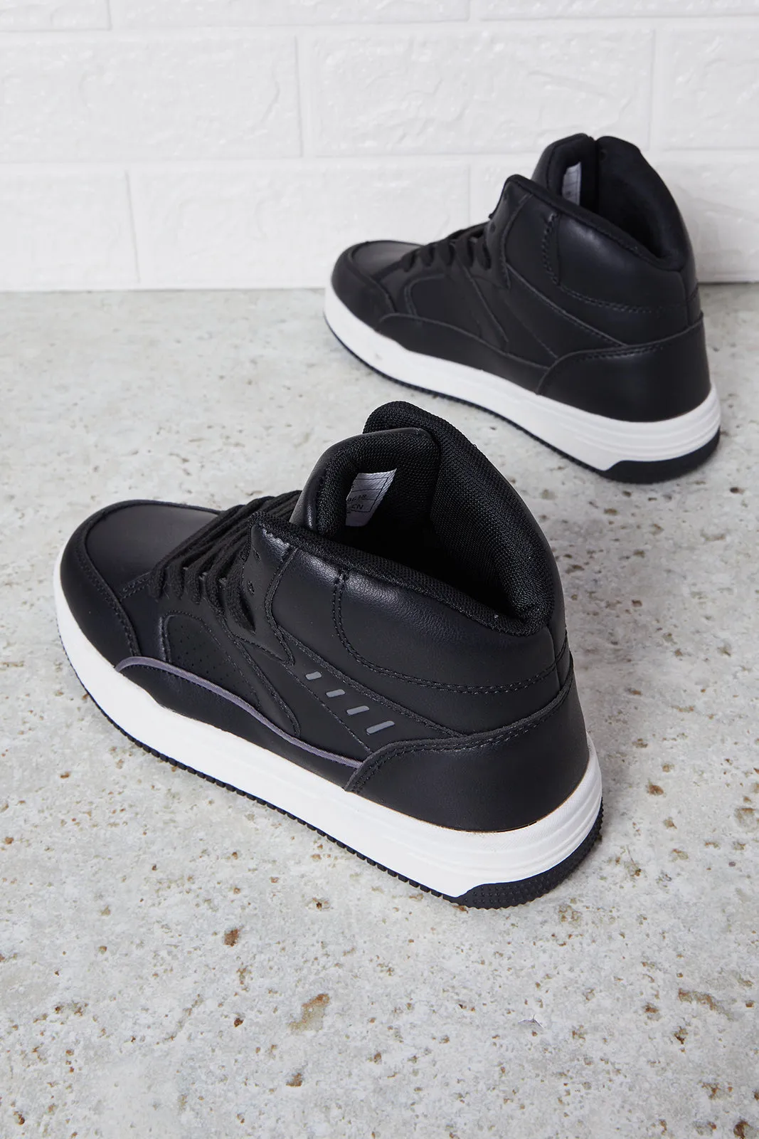 Senior Boys Black Material Block Hightop Sneakers