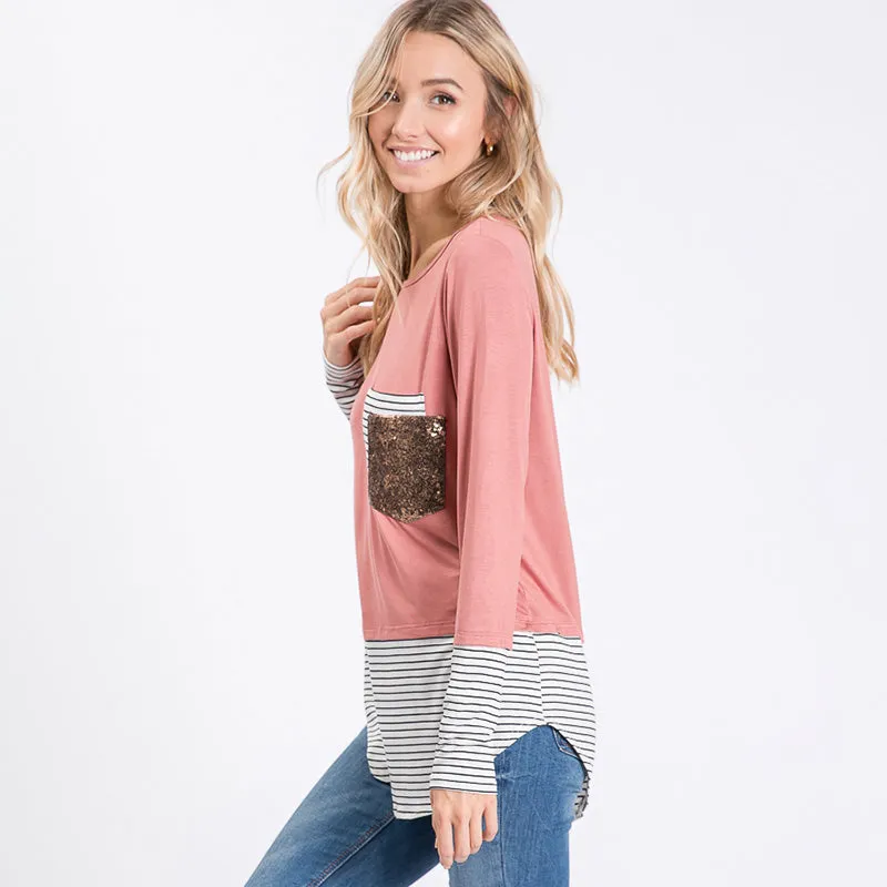 Sule Striped Hem Pocket Top