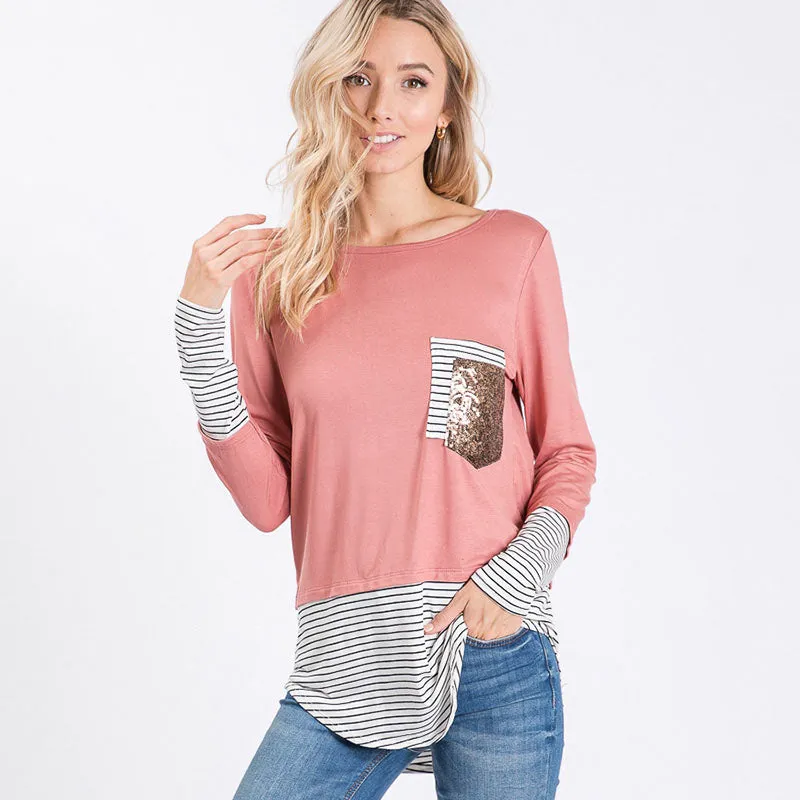 Sule Striped Hem Pocket Top