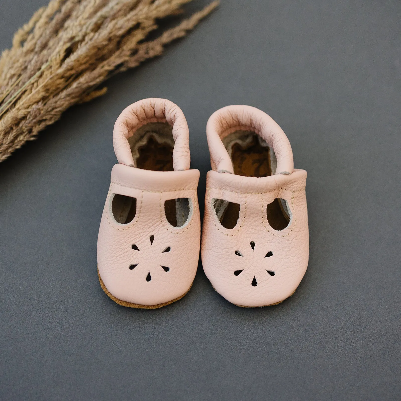 T-Strap Leather Baby & Toddler Moccasins - Rose Blush