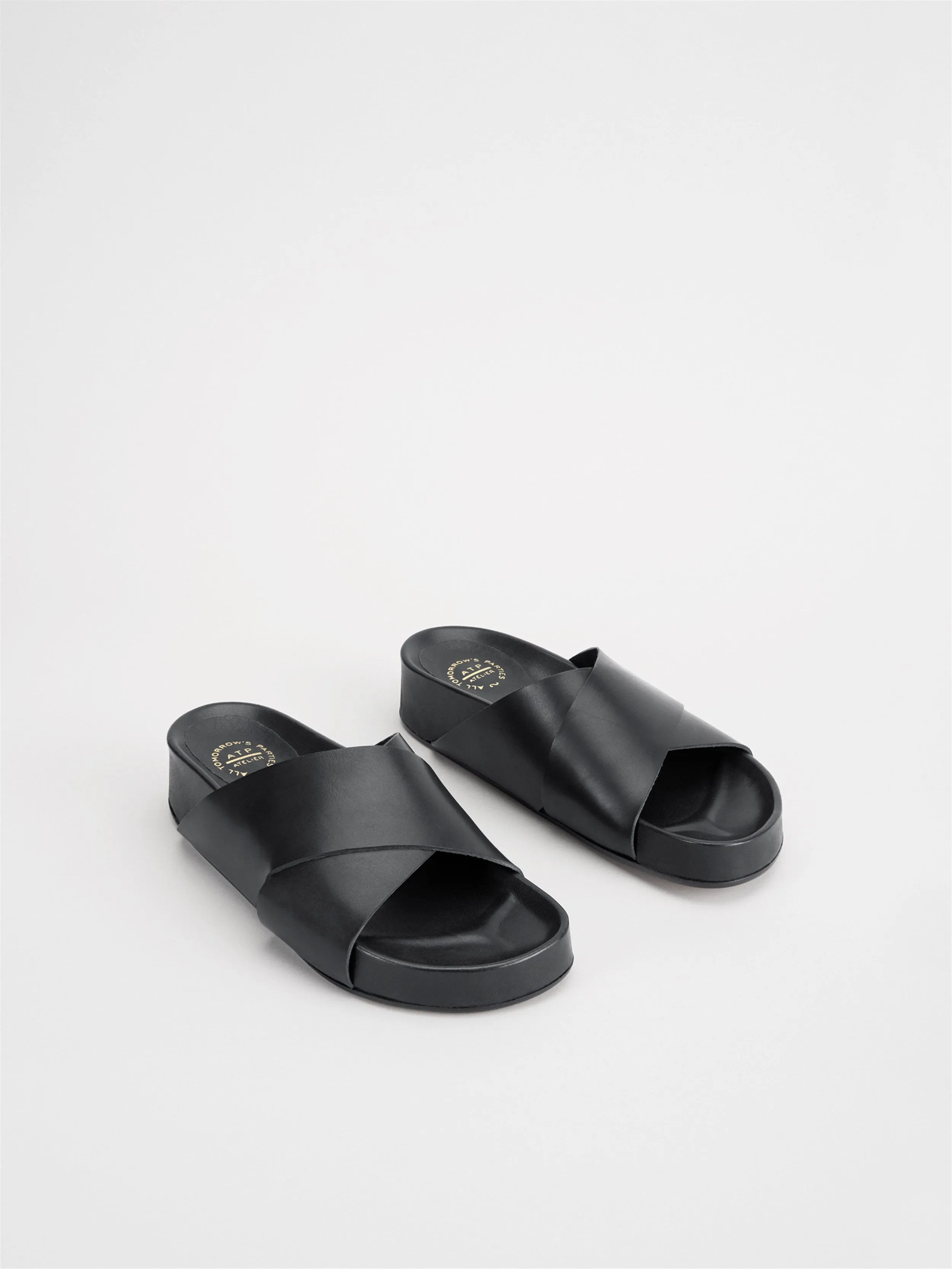 Urbino Black Leather Flat Sandals