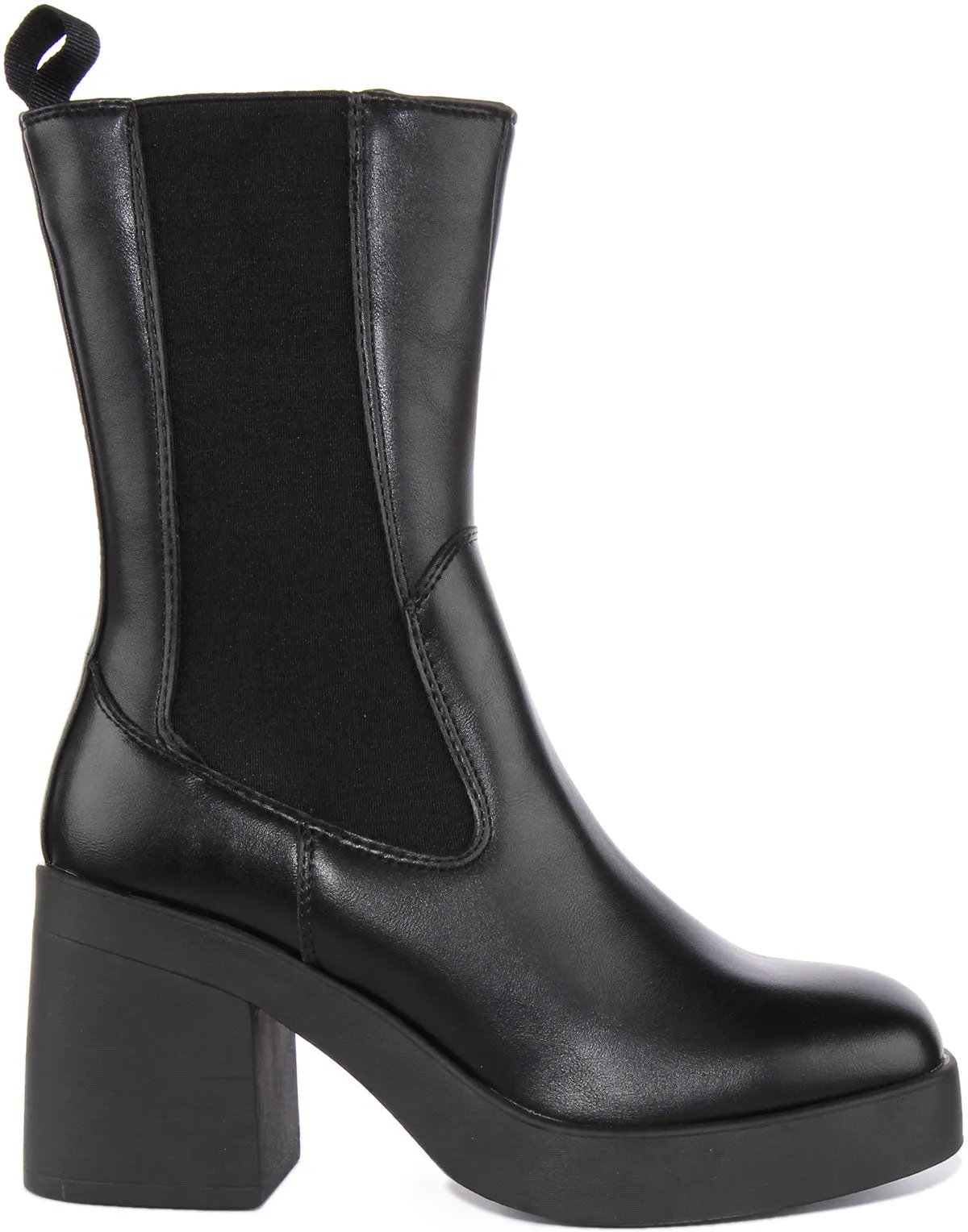 Womens High Chelsea Block Heel Zip Ankle Boot In Black