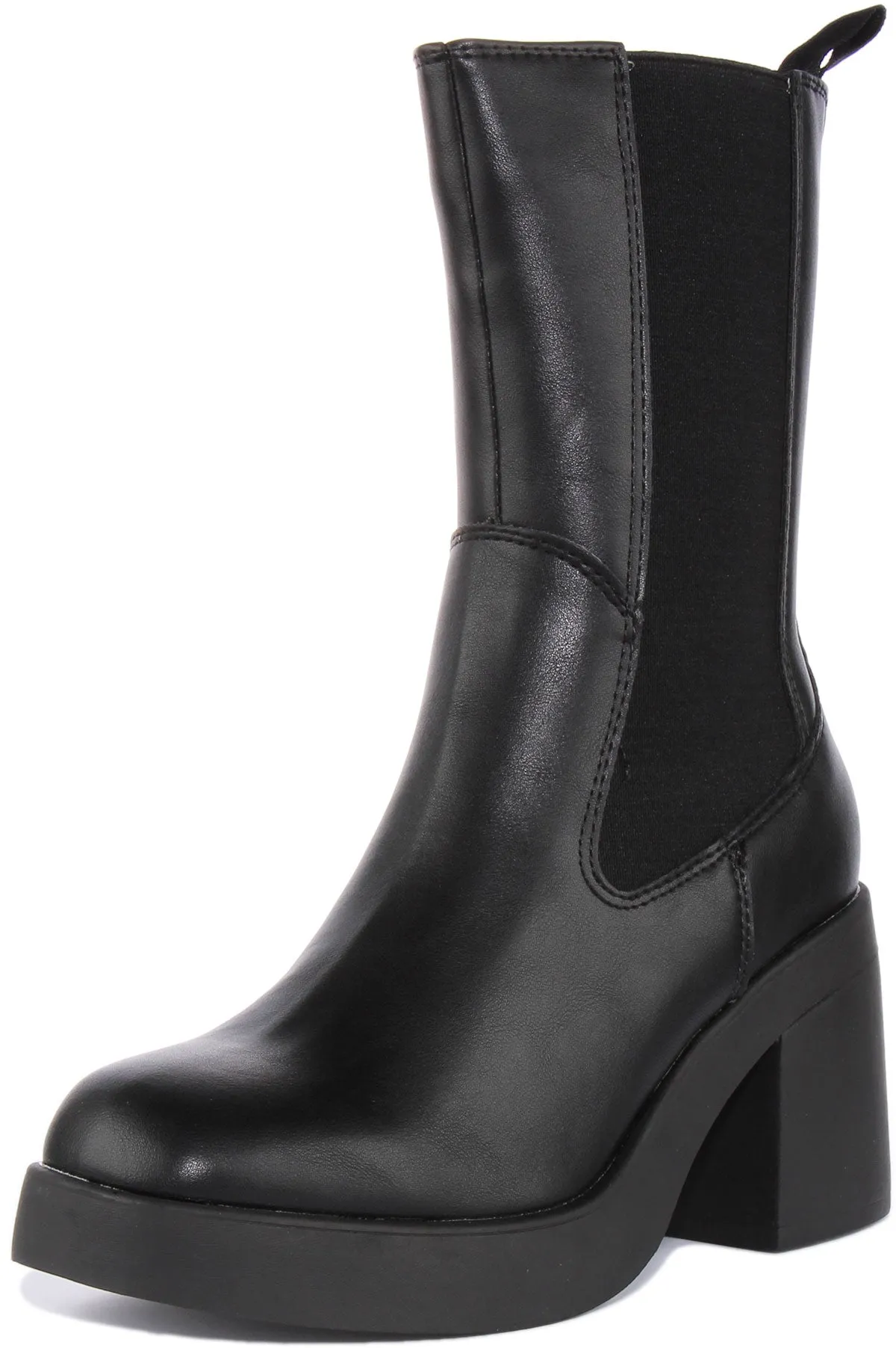 Womens High Chelsea Block Heel Zip Ankle Boot In Black